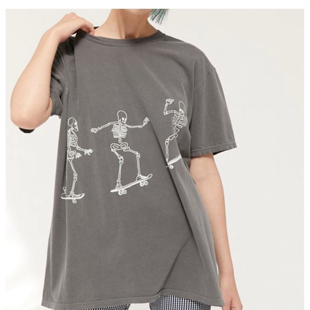Project Social T Gray Short Sleeve Tee with White Skateboarding Skeletons